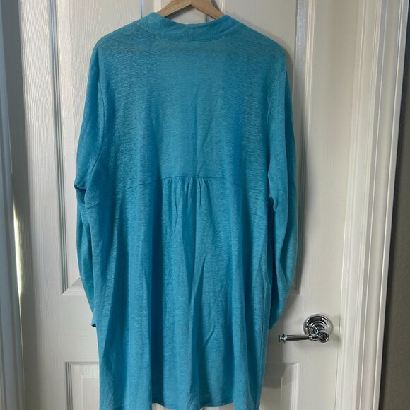 J Jill Open Front Cardigan Sweater Duster Long Linen Aqua Blue SZL Everyday Wear - Picture 5 of 7